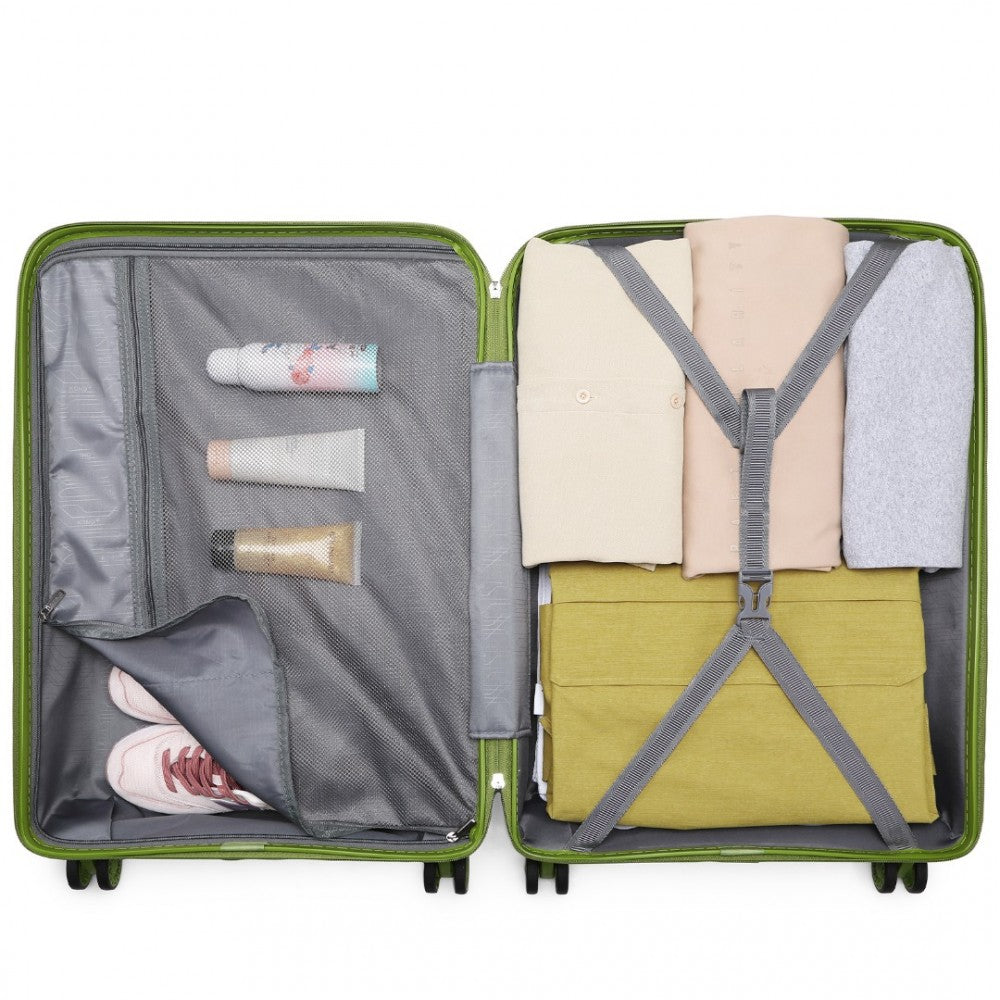 K2092L - KONO BRIGHT HARD SHELL PP SUITCASE 3 PIECES SET - CLASSIC COLLECTION - GREEN