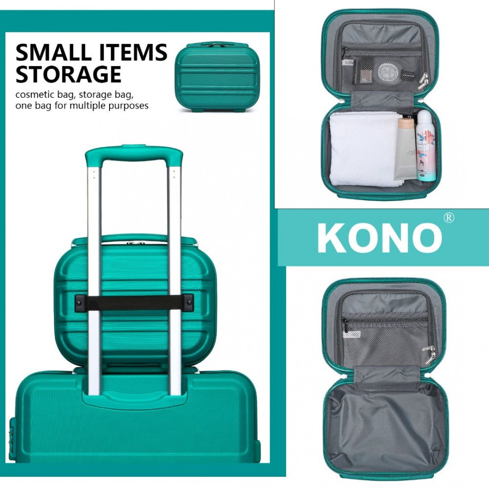 K1871-1L - KONO ABS SCULPTED HORIZONTAL DESIGN 4 PCS SUITCASE SET WITH VANITY CASE - TEAL