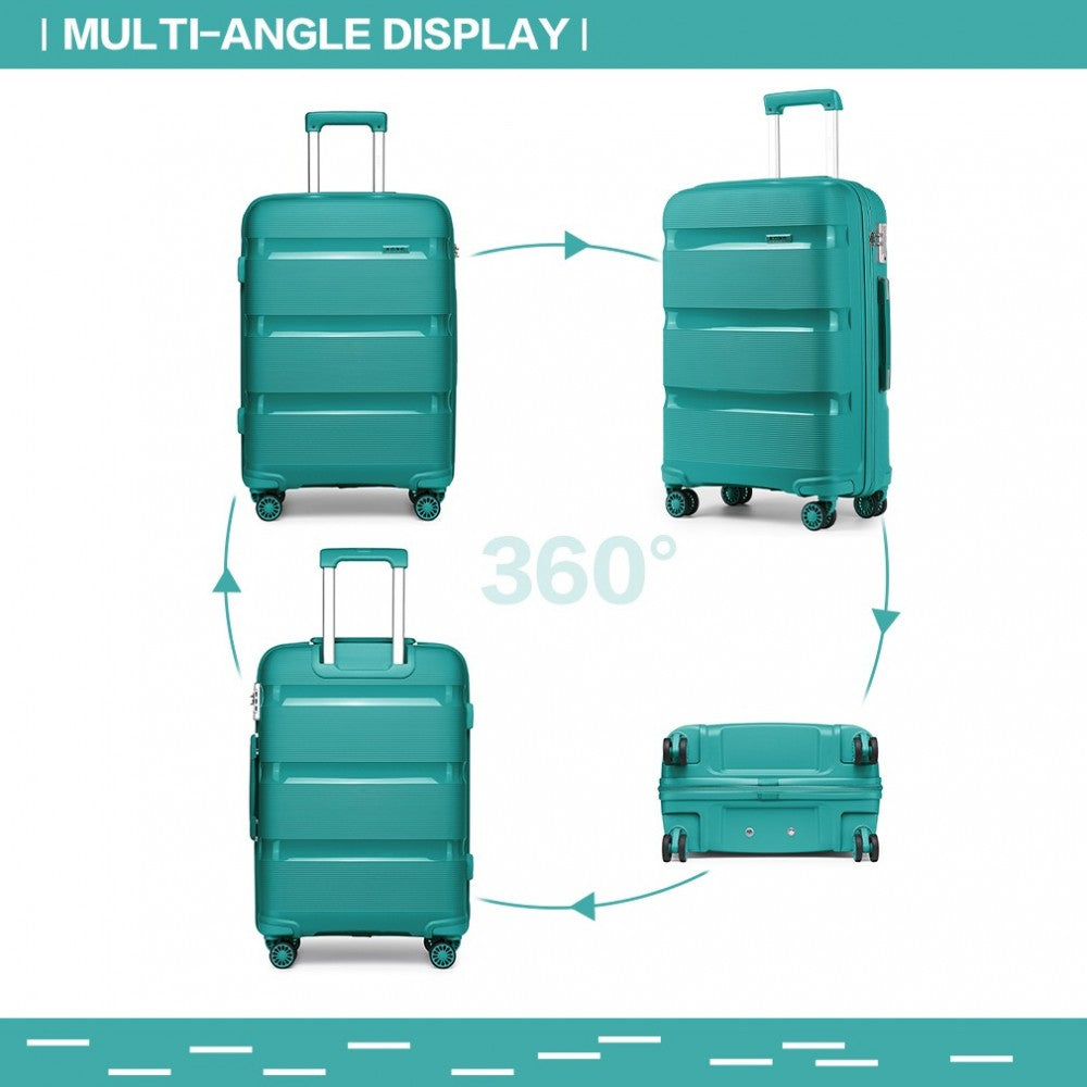 K2092L - KONO BRIGHT HARD SHELL PP SUITCASE WITH TSA LOCK AND VANITY CASE 4 PIECES SET - CLASSIC COLLECTION - TEAL