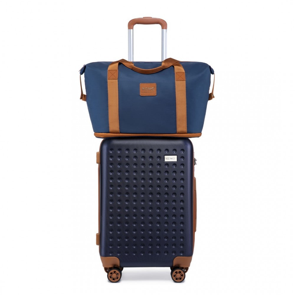 K2394L+EA2212 - KONO 20 INCH ABS CARRY ON CABIN SUITCASE 3 PIECE TRAVEL SET WITH WEEKEND AND TOILETRY BAG - NAVY