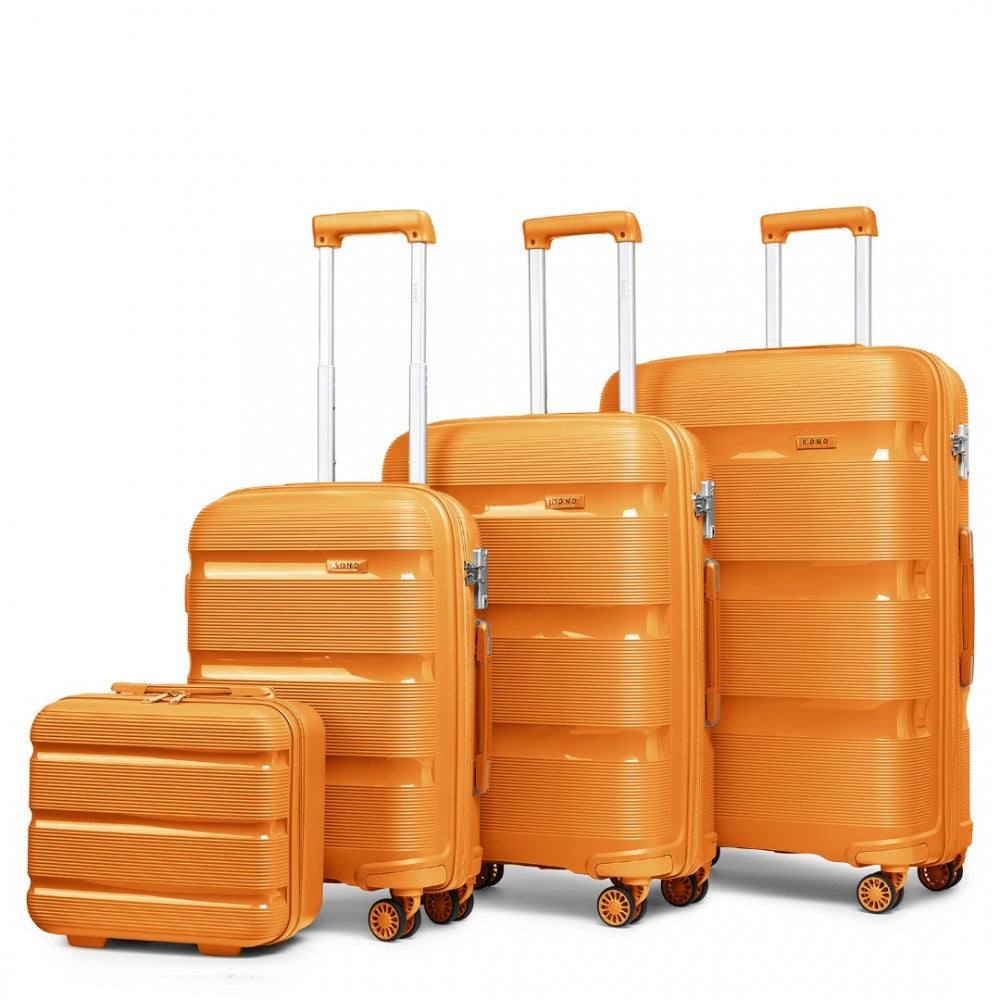 K2092L - KONO BRIGHT HARD SHELL PP SUITCASE WITH TSA LOCK AND VANITY CASE 4 PIECES SET - CLASSIC COLLECTION - ORANGE