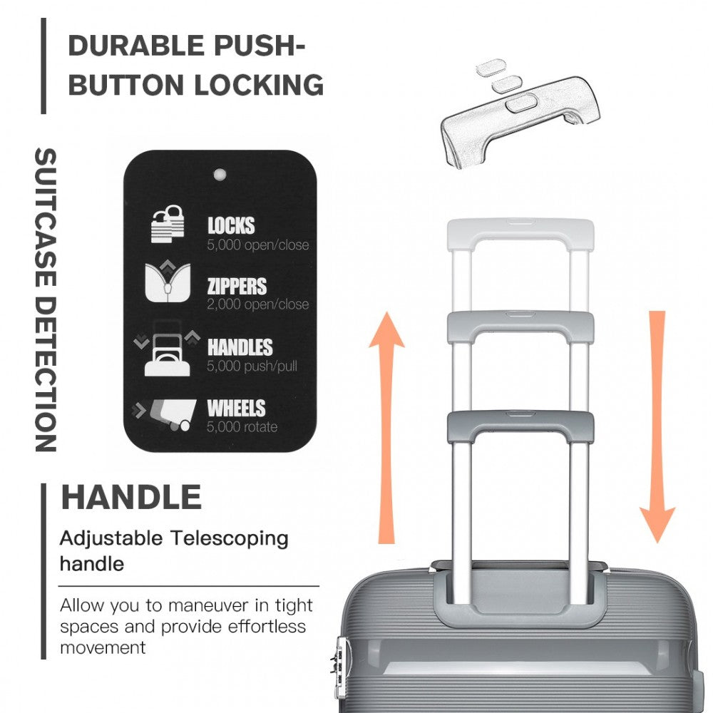 K2092L - KONO 24 INCH BRIGHT HARD SHELL PP SUITCASE - CLASSIC COLLECTION - GREY