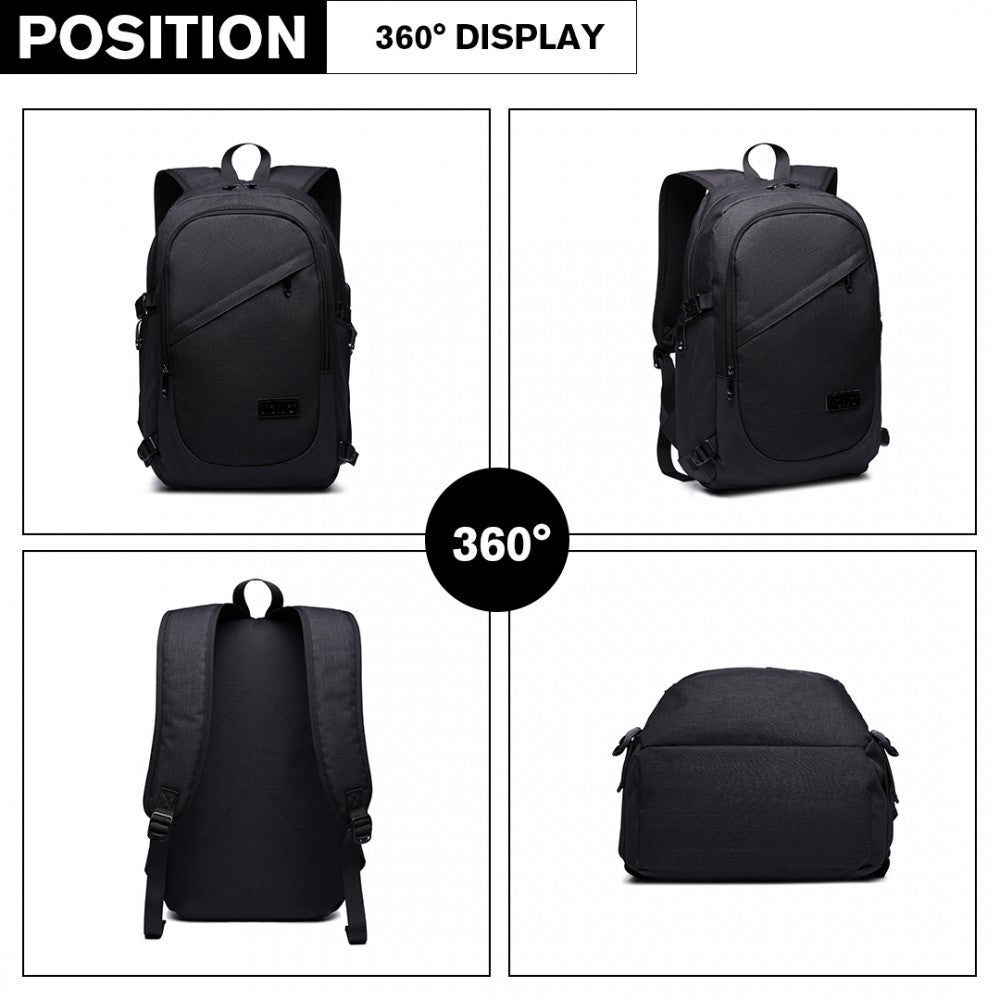 E6715 - KONO BUSINESS LAPTOP BACKPACK WITH USB CHARGING PORT - BLACK