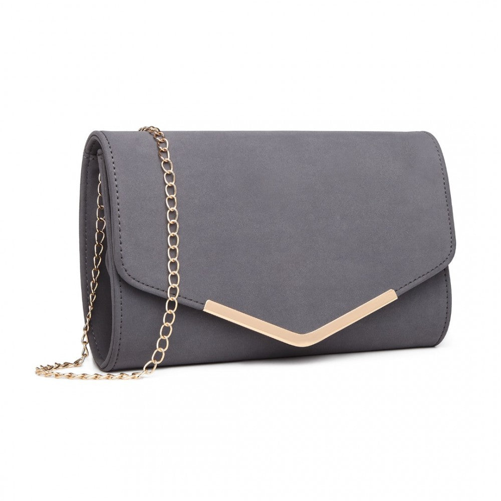 LH1756 - MISS LULU LEATHER LOOK ENVELOPE CLUTCH BAG - GREY