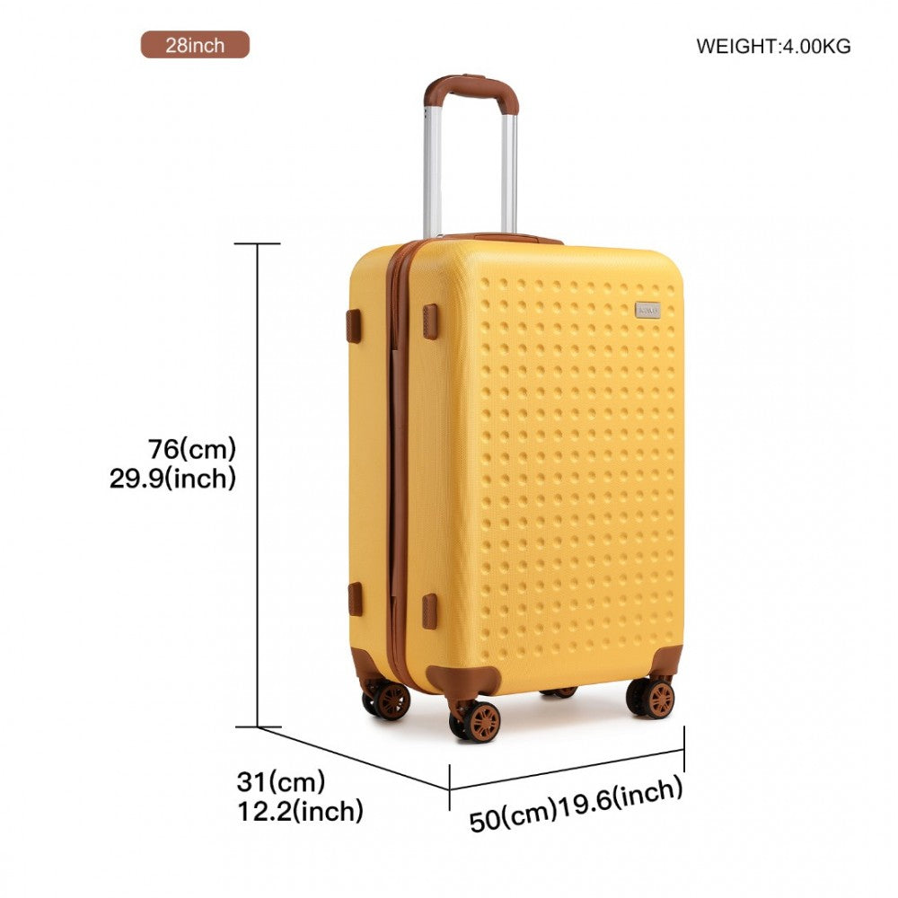 K2394L - KONO 28 INCH FLEXIBLE HARD SHELL ABS SUITCASE WITH TSA LOCK - YELLOW