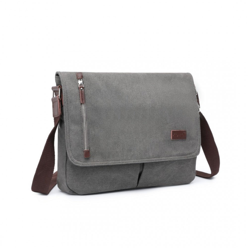 MSK2421 - KONO DURABLE CANVAS CROSSBODY BAG WITH VELCRO FLAP CLOSURE FOR EVERYDAY USE - GREY