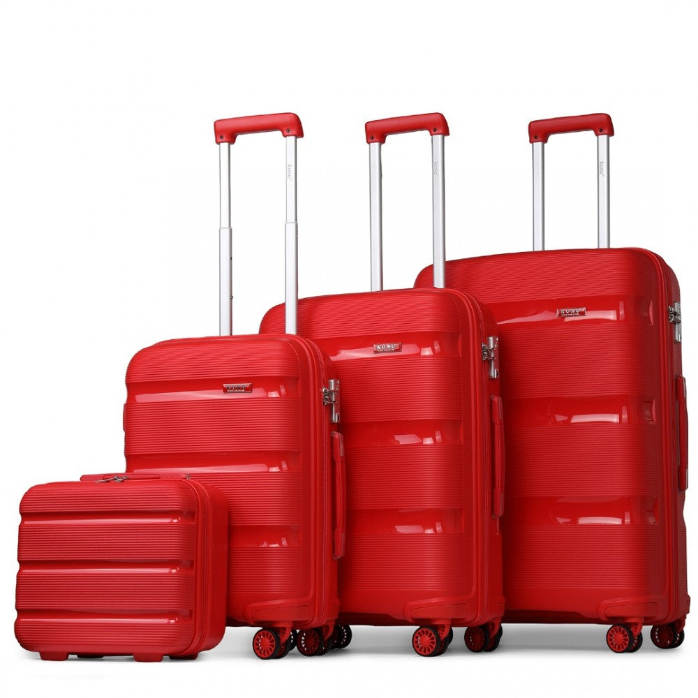 K2092L - VALIZA KONO BRIGHT HARD SHELL PP CU ÎNCHIDERE TSA ȘI CUTIE DE TOALETĂ SET DE 4 PIESE - COLECȚIA CLASICĂ - ROȘU