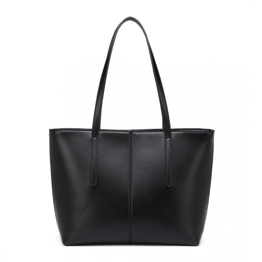 LG2062 - MISS LULU LEATHER LOOK SIMPLE CASUAL TOTE BAG - BLACK