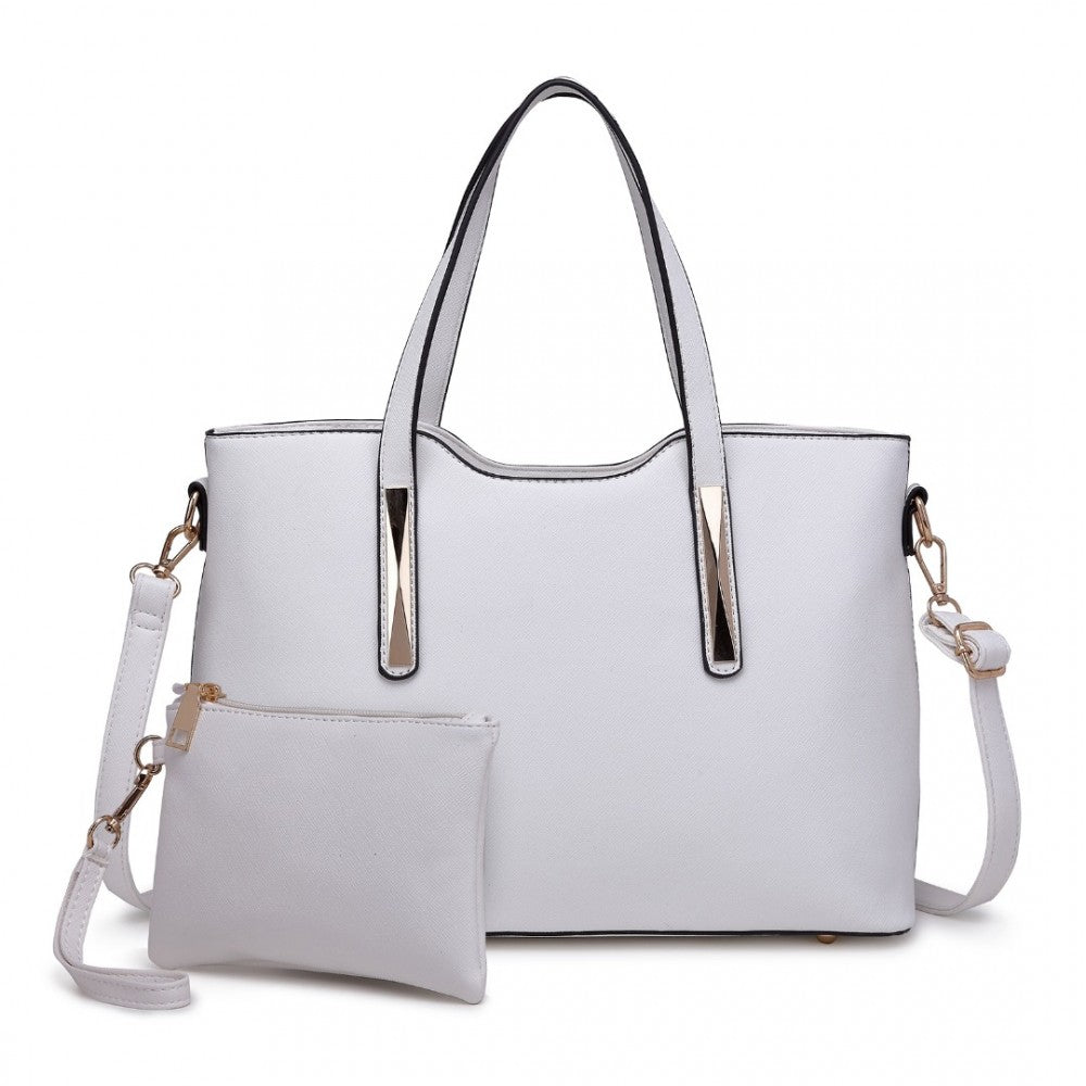 S1719 - MISS LULU PU LEATHER HANDBAG & PURSE - WHITE