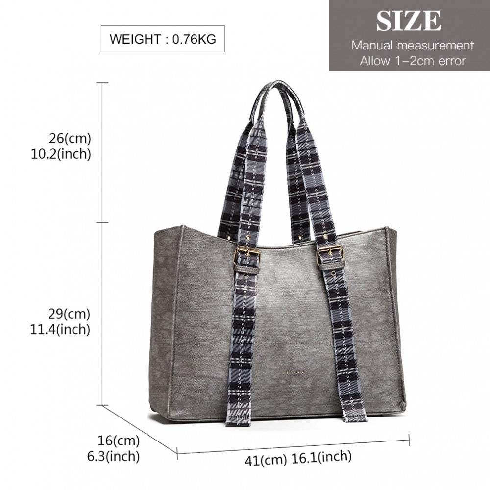 LH1924 - MISS LULU PLAID TARTAN STRAP SHOULDER BAG - SILVER