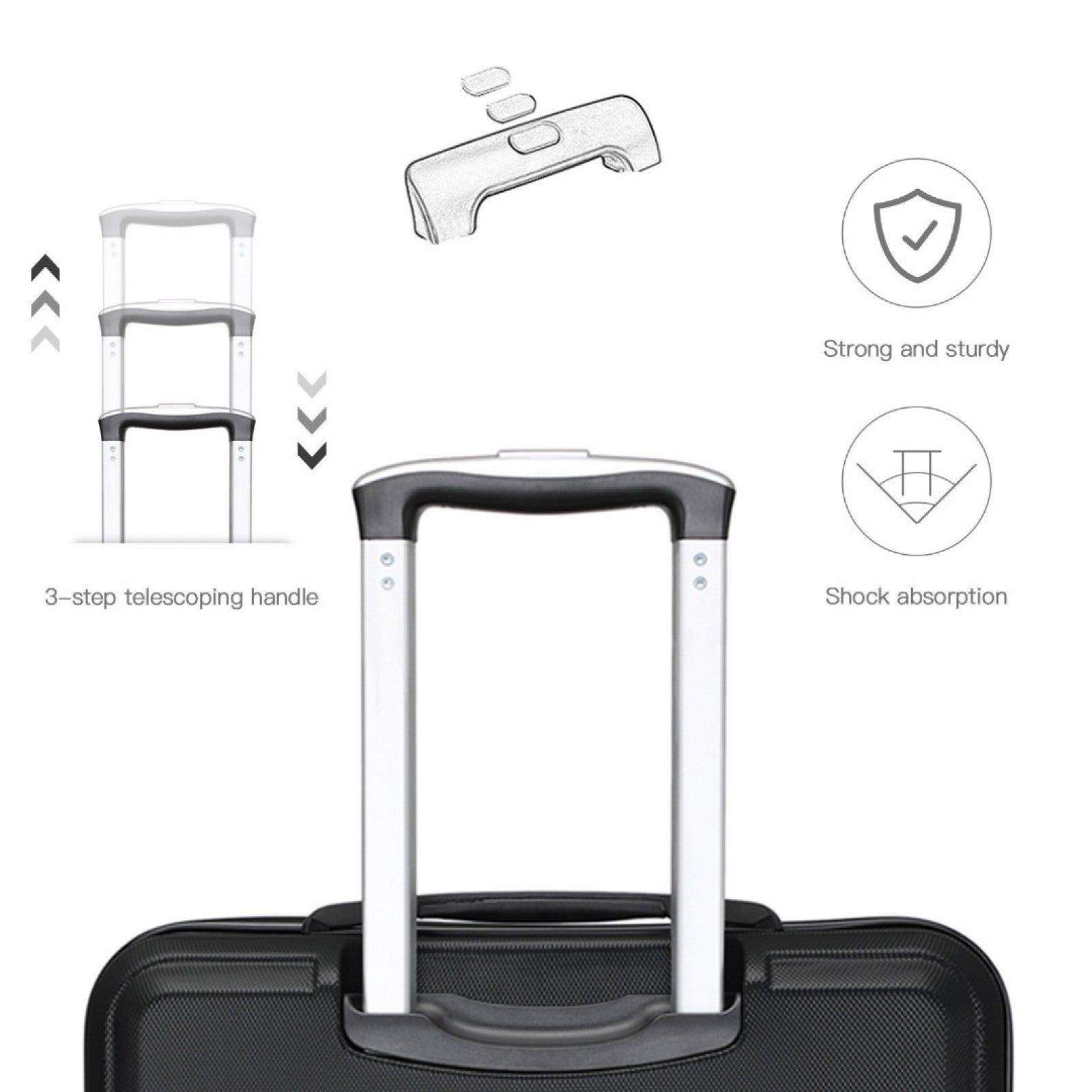 K1871-1L - KONO ABS 20 INCH SCULPTED HORIZONTAL DESIGN CABIN LUGGAGE - BLACK - The Baggage Shop