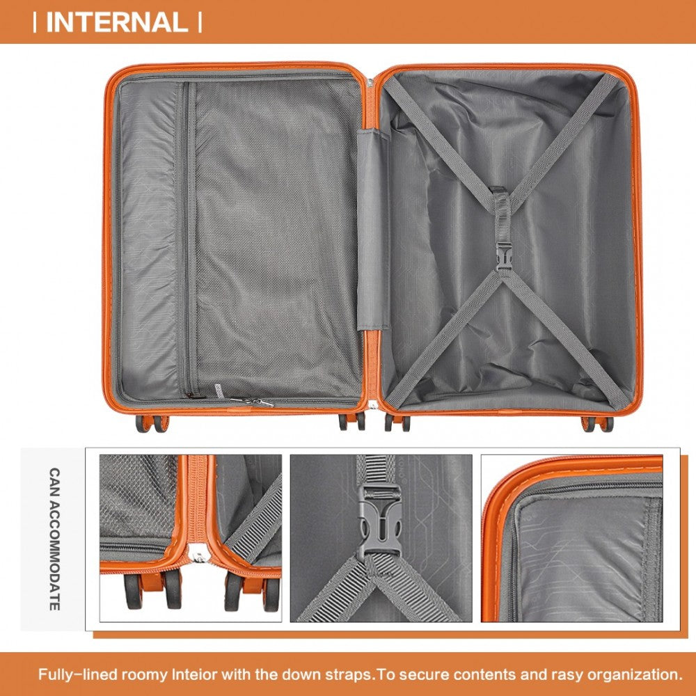 K2094L - KONO 28 INCH LIGHTWEIGHT POLYPROPYLENE HARD SHELL SUITCASE WITH TSA LOCK - ORANGE