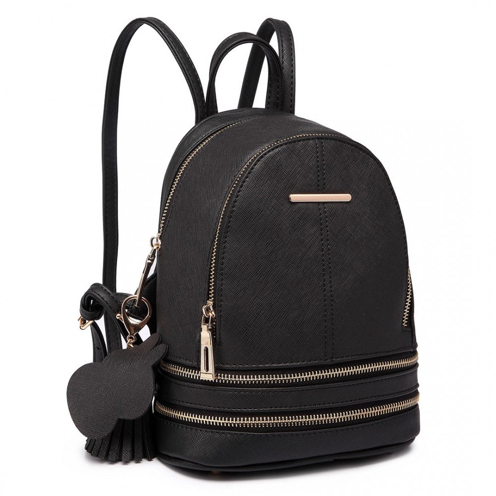 LT1705 - MISS LULU PU LEATHER LOOK SMALL FASHION BACKPACK - BLACK