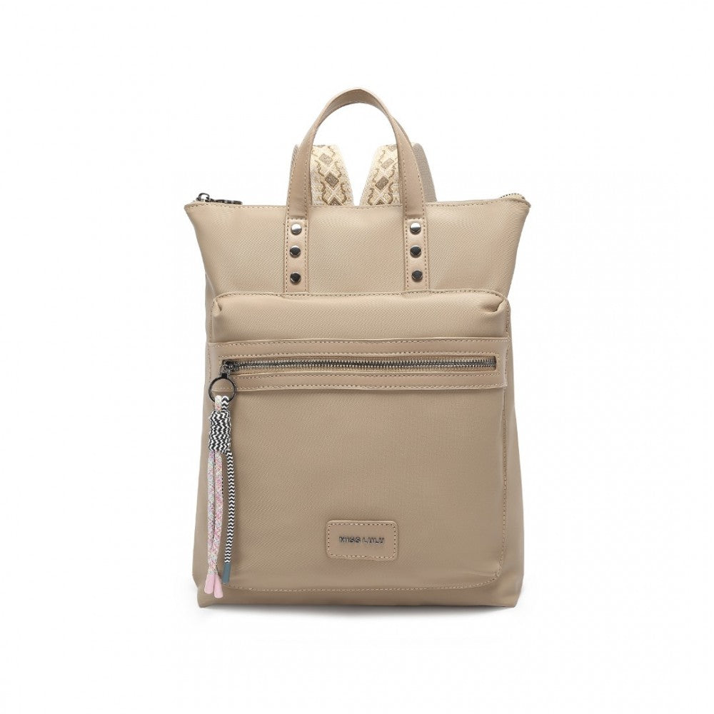 LT2355 - MISS LULU SIGNATURE STYLE BACKPACK WITH UNIQUE DETAILS - KHAKI