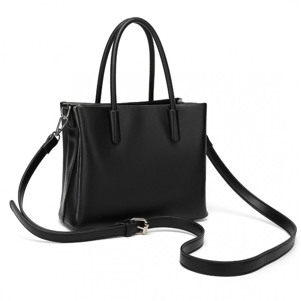 LB2367 - MISS LULU STYLISH PU LEATHER HANDBAG WITH MULTI-COMPARTMENT DESIGN - BLACK