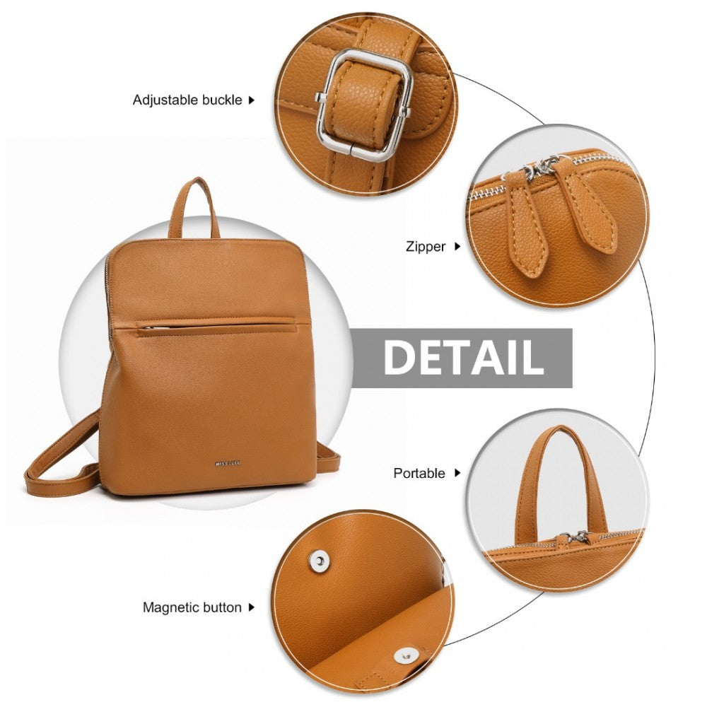 LT2354 - MISS LULU CHIC MINIMALIST PU LEATHER BACKPACK - BROWN