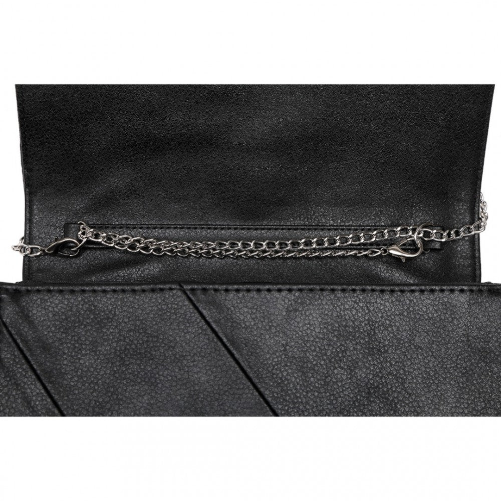 EH2257 - MISS LULU STYLISH TWILL CLUTCH LEATHER CHAIN EVENING BAG - BLACK