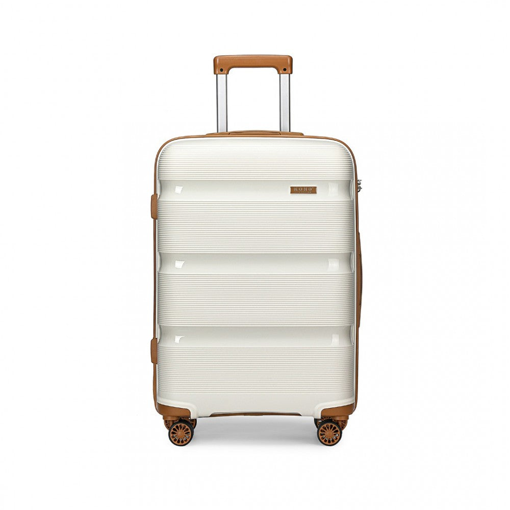 K2092L - KONO 24 INCH BRIGHT HARD SHELL PP SUITCASE - CLASSIC COLLECTION - CREAM