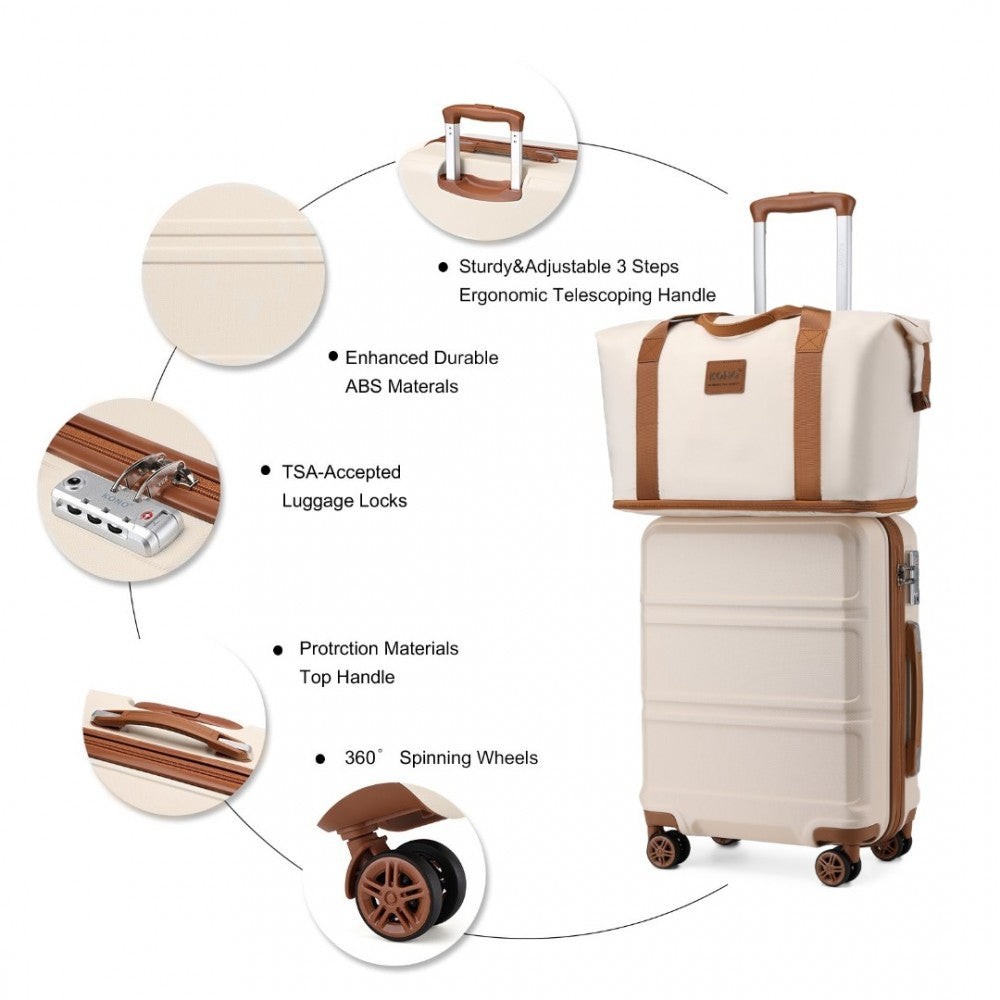 K1871-1L+EA2212 - KONO ABS 4 WHEEL SUITCASE SET WITH VANITY CASE AND WEEKEND BAG AND TOILETRY BAG - DARK BEIGE AND BROWN