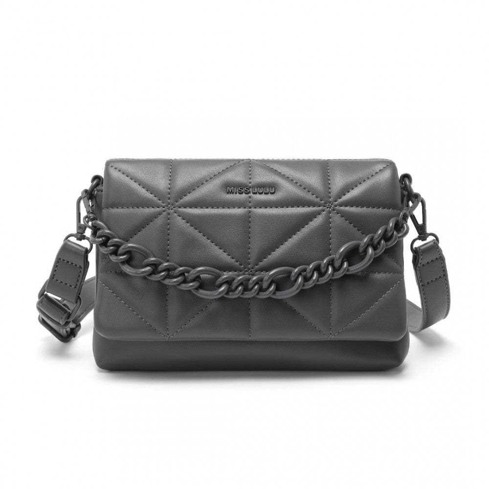 LG2318 - MISS LULU CHIC QUILTED SHOULDER BAG WITH CHAIN STRAP - GREY