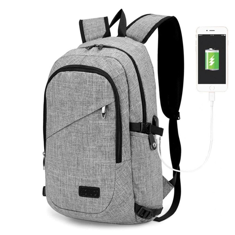 E6715 - KONO BUSINESS LAPTOP BACKPACK WITH USB CHARGING PORT - GREY