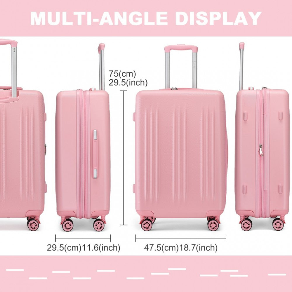 KSK2483 - KONO 28 INCH SLEEK STRIPED CHECK-IN SUITCASE EXPANDABLE DURABLE ABS+PC LUGGAGE WITH FOUR SPINNER WHEELS TSA LOCK - PINK