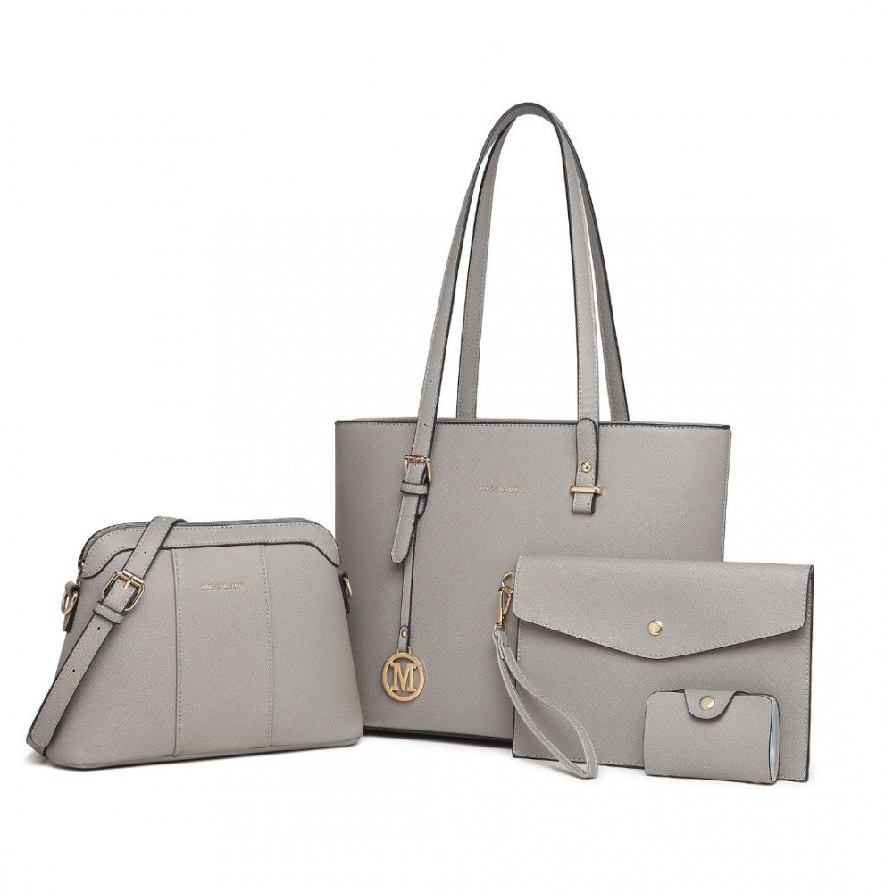 LG2110 - MISS LULU 4 PIECE CLASSIC SLEEK HANDBAG SET - GREY