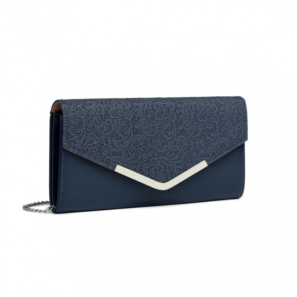 LP2312 - MISS LULU LACE ENVELOPE FLAP CLUTCH EVENING BAG - NAVY