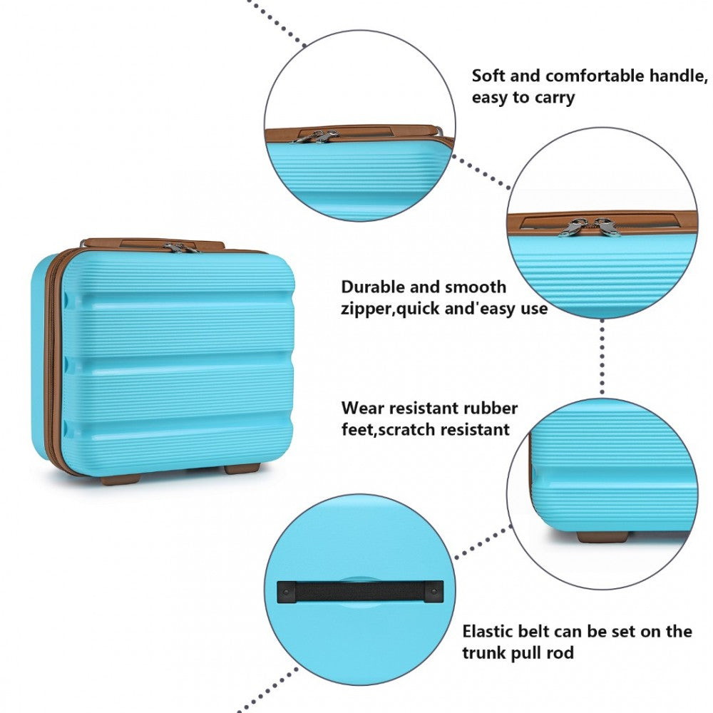 K2092L - KONO 14 INCH BRIGHT HARD SHELL PP VANITY CASE - BLUE AND BROWN