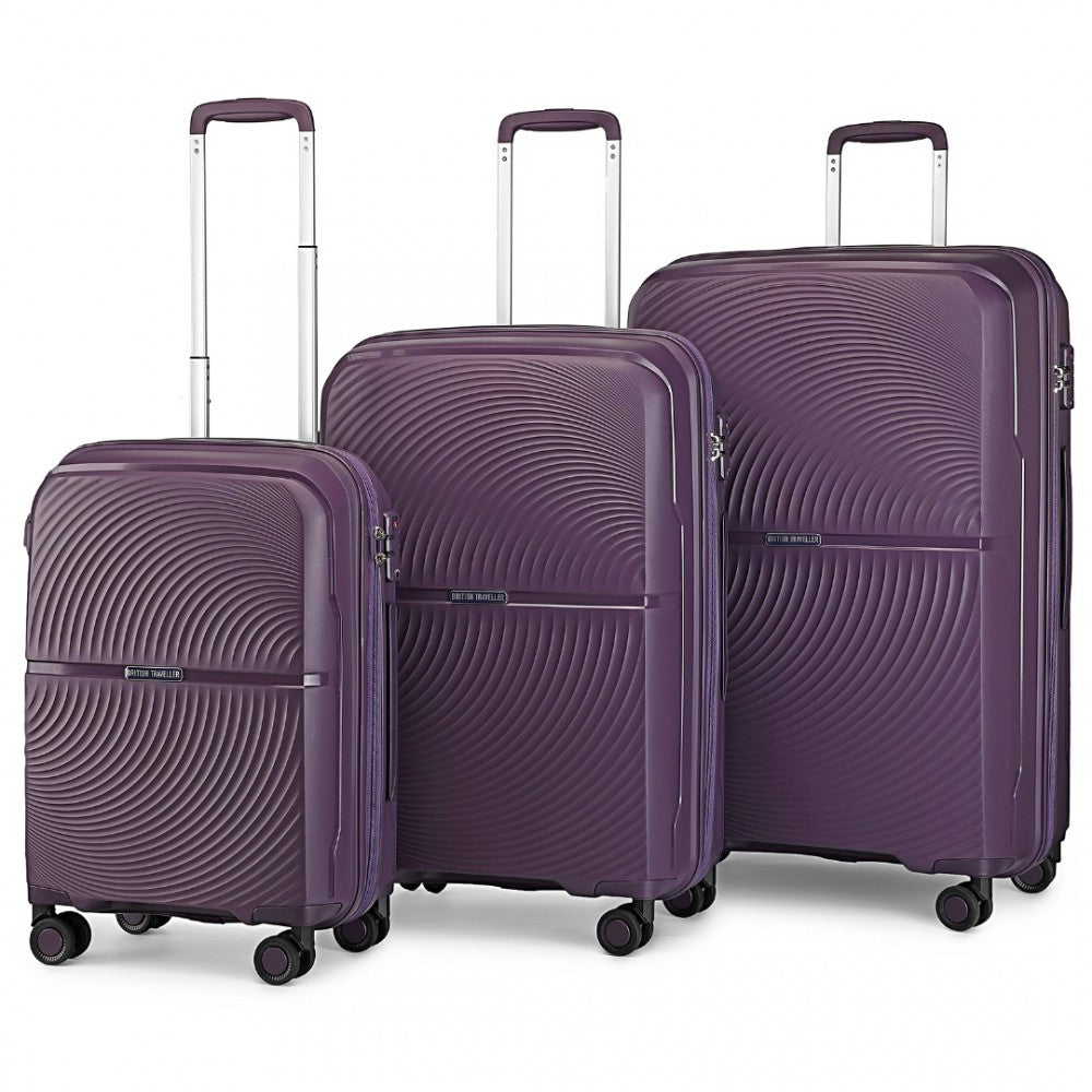 K2393L - SET DE 3 PIESE BRITISH TRAVELLER VALIZĂ SPINNER DIN COAJĂ DURA PP CU ÎNCHIDERE TSA - MOV