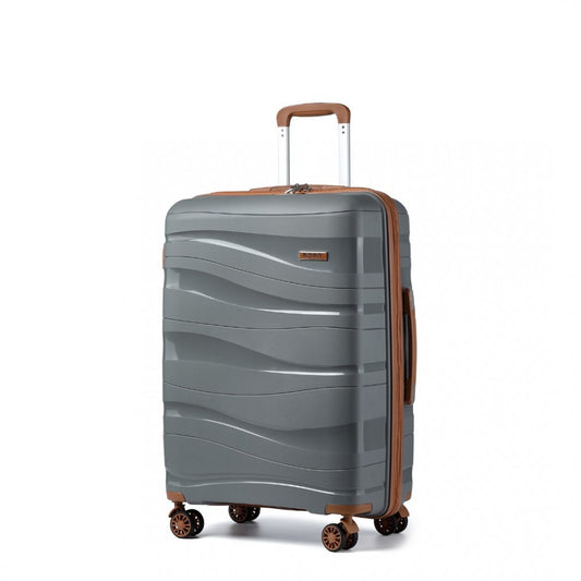 K2094L - KONO 28 INCH LIGHTWEIGHT POLYPROPYLENE HARD SHELL SUITCASE WITH TSA LOCK - GREY AND BROWN