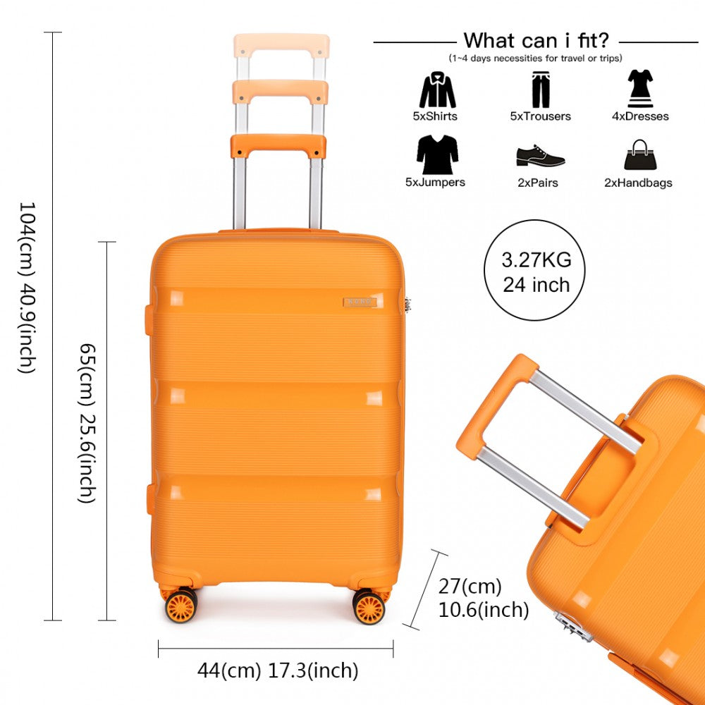 K2092L - KONO 24 INCH BRIGHT HARD SHELL PP SUITCASE - CLASSIC COLLECTION - ORANGE