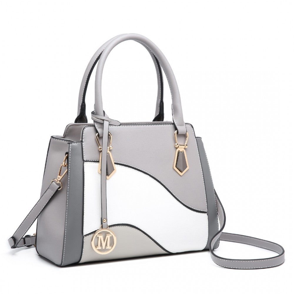 LG2254 - MISS LULU PRETTY COLOUR COMBINATION LEATHER HANDBAG TOTE BAG - GREY