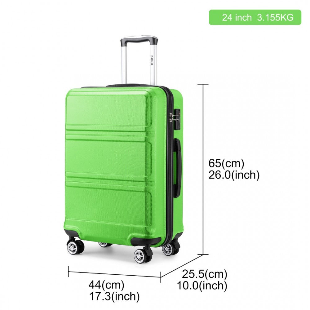 K1871-1L - KONO ABS 24 INCH SCULPTED HORIZONTAL DESIGN SUITCASE - GREEN