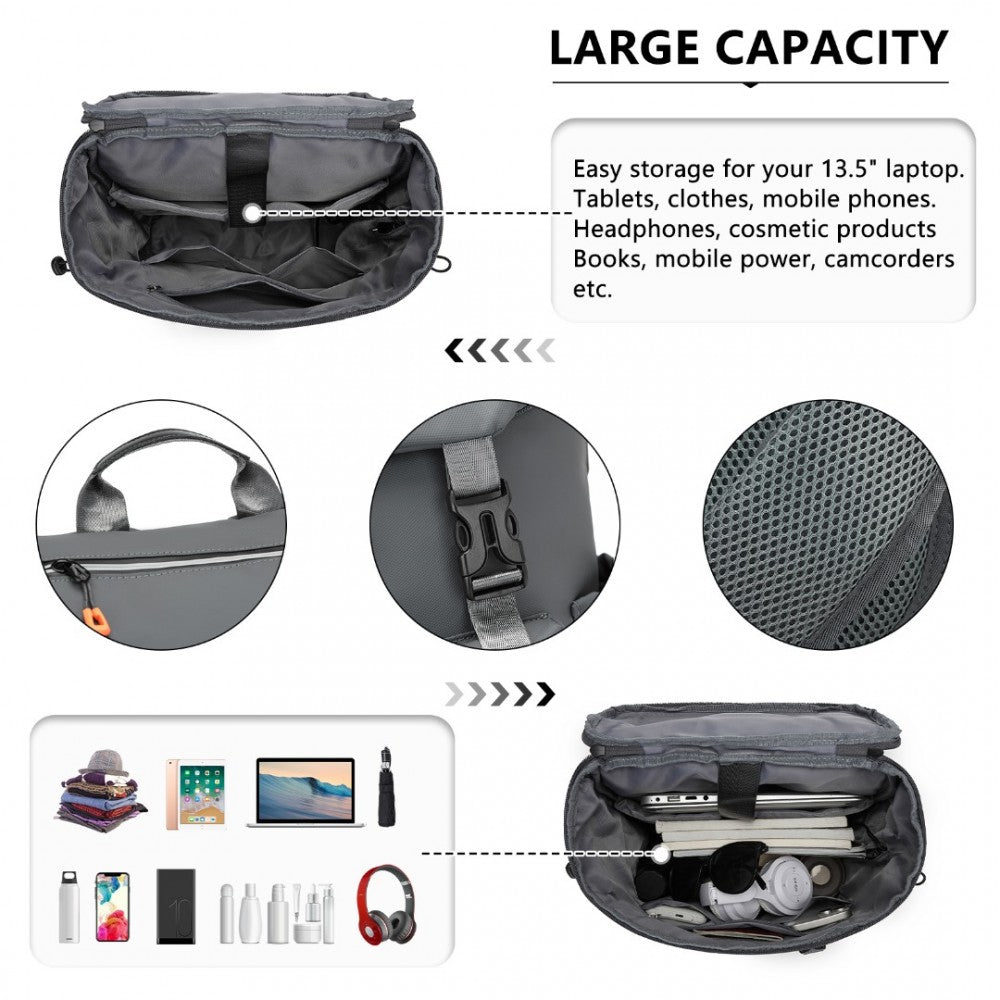 EQ2404 - KONO ADVANCED LEISURE BACKPACK WITH REFLECTIVE SAFETY FEATURES USB CHARGING AND DEDICATED LAPTOP SLEEVE - GREY