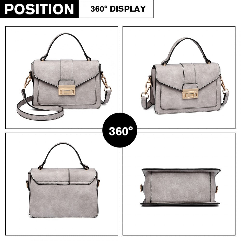 LB2033 - MISS LULU LEATHER LOOK MIDI HANDBAG - GREY