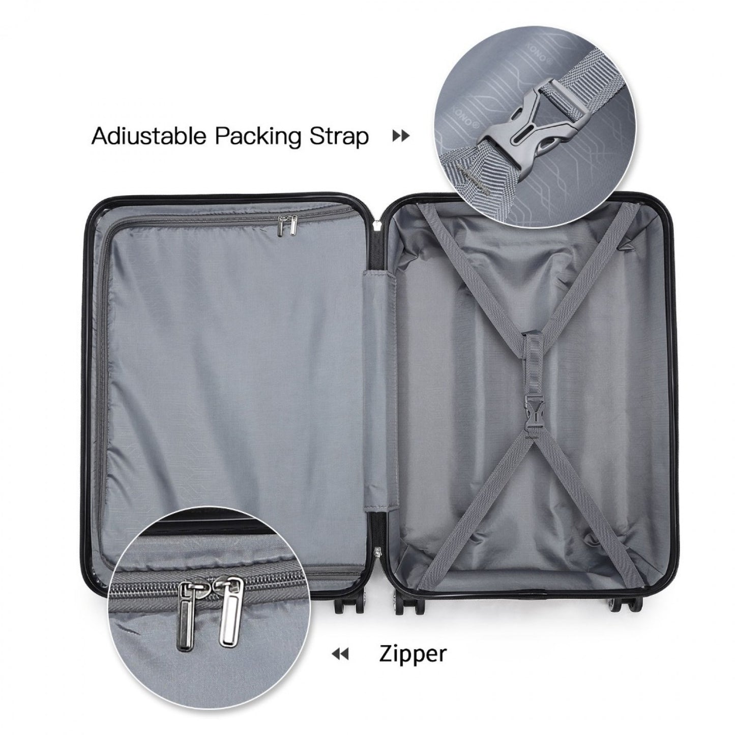 K1871-1L - KONO ABS 20 INCH SCULPTED HORIZONTAL DESIGN CABIN LUGGAGE - NUDE - The Baggage Shop
