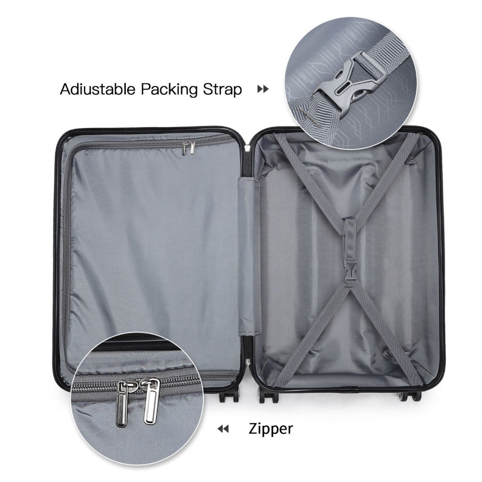 K1871-1L - KONO ABS 20 INCH SCULPTED HORIZONTAL DESIGN CABIN LUGGAGE - NUDE - The Baggage Shop
