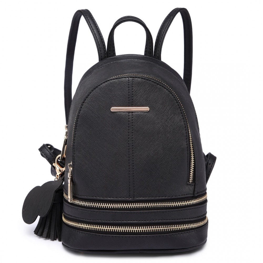 LT1705 - MISS LULU PU LEATHER LOOK SMALL FASHION BACKPACK - BLACK