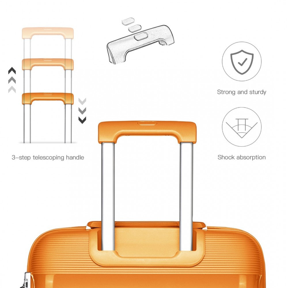 K2092L - KONO BRIGHT HARD SHELL PP SUITCASE WITH TSA LOCK AND VANITY CASE 4 PIECES SET - CLASSIC COLLECTION - ORANGE