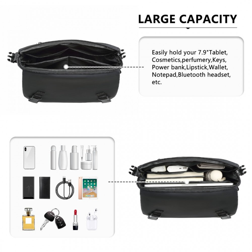 EB2340 - KONO MODERN PVC COATED WATER-RESISTANT CROSSBODY WITH VERSATILE CARRYING OPTIONS - BLACK