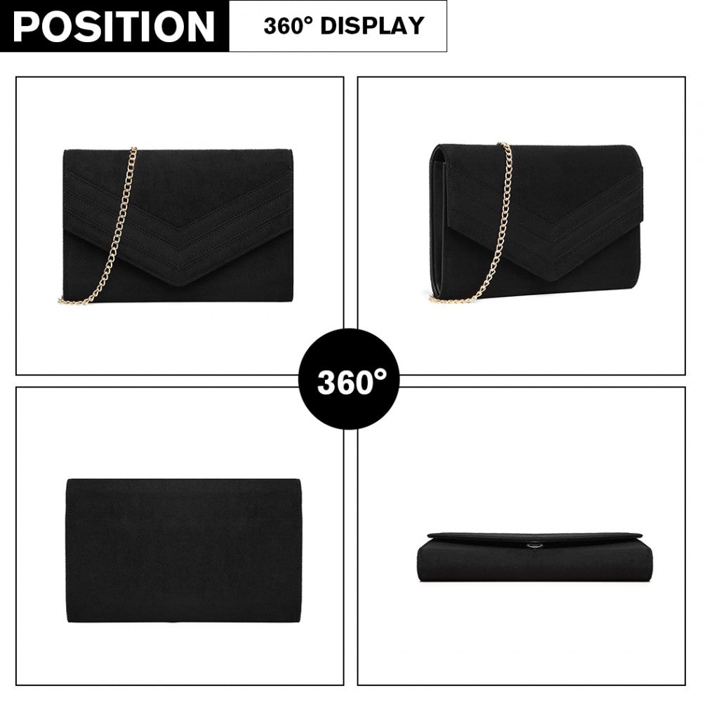 LP1963 - MISS LULU CHEVRON ENVELOPE CLUTCH BAG - BLACK