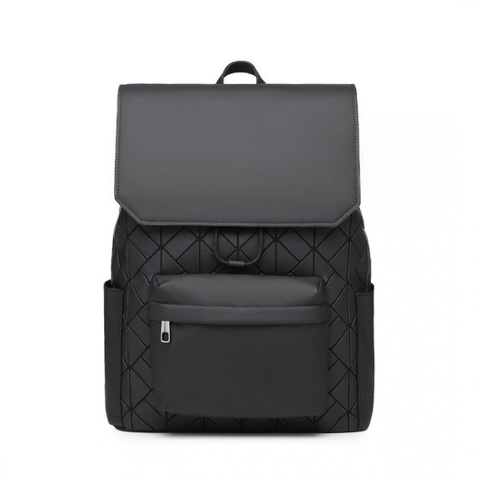 ET2417 - KONO WATER-RESISTANT URBAN GEOMETRIC BACKPACK WITH LAPTOP COMPARTMENT - BLACK