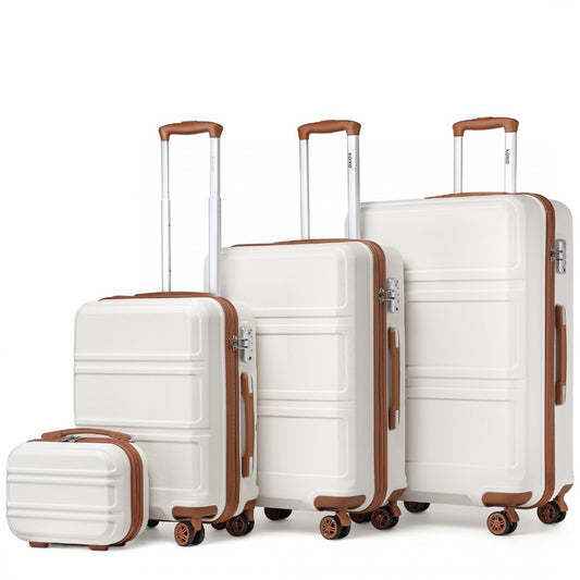 K1871-1L - KONO ABS SCULPTED HORIZONTAL DESIGN 4 PCS SUITCASE SET WITH VANITY CASE - CREAM