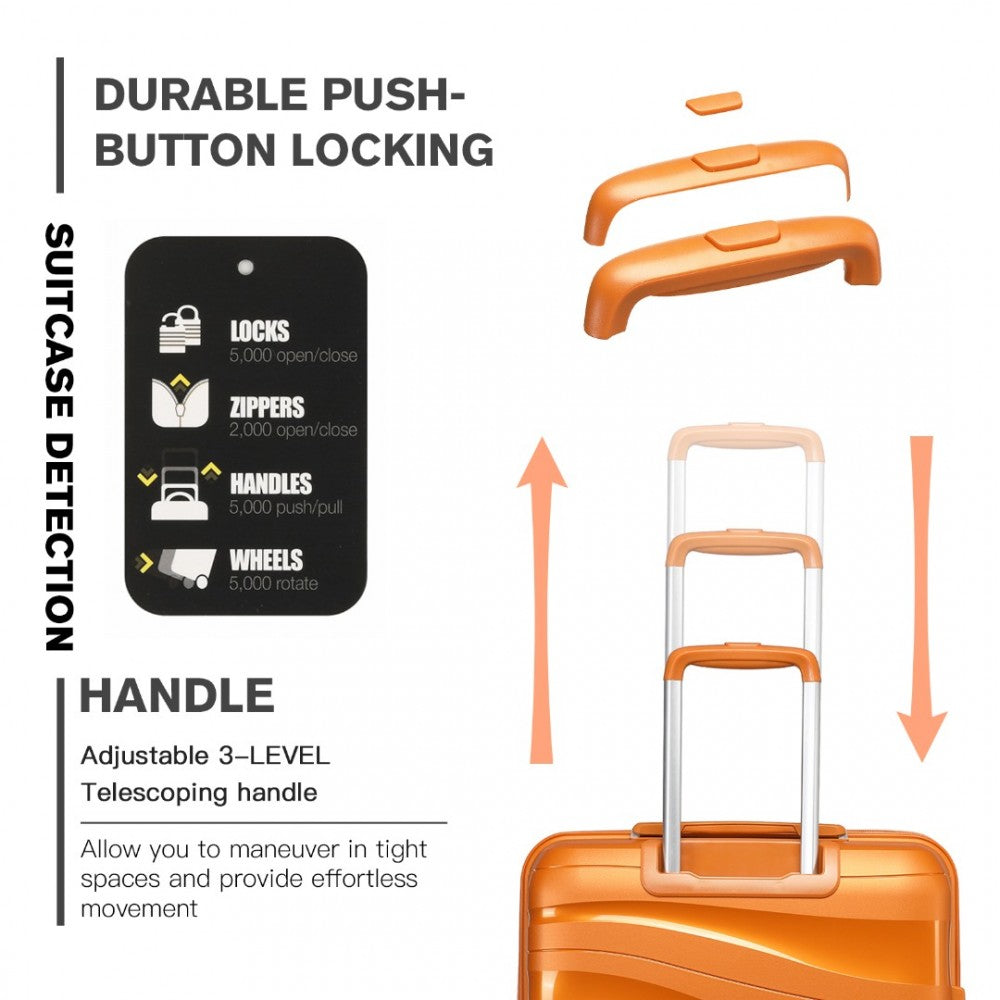 K2094L - KONO 28 INCH LIGHTWEIGHT POLYPROPYLENE HARD SHELL SUITCASE WITH TSA LOCK - ORANGE