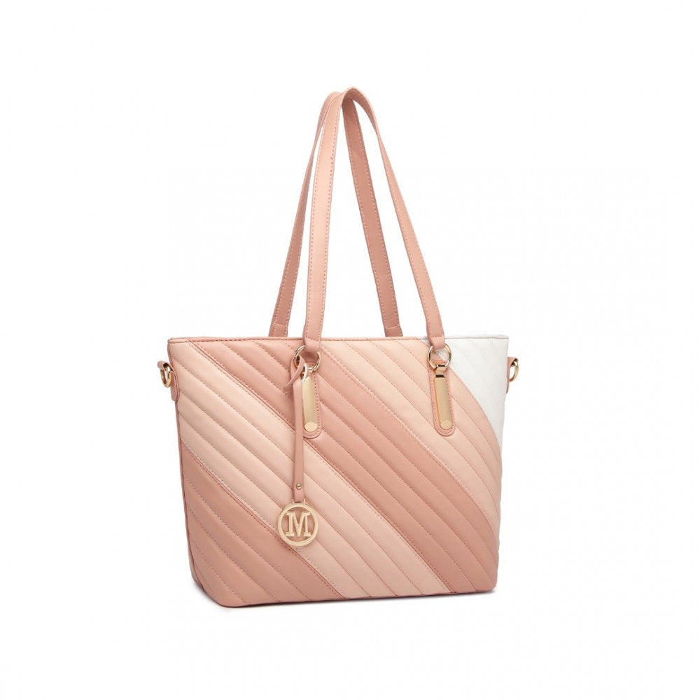 LT2225 - MISS LULU CONTRAST COLOUR TWILL LEATHER HANDBAG TOTE BAG - PINK