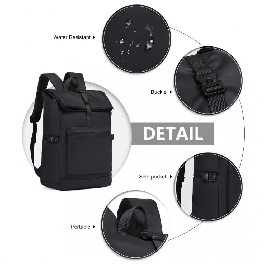 E2330 - KONO DURABLE PVC COATED WATER-RESISTANT STYLISH BACKPACK - BLACK