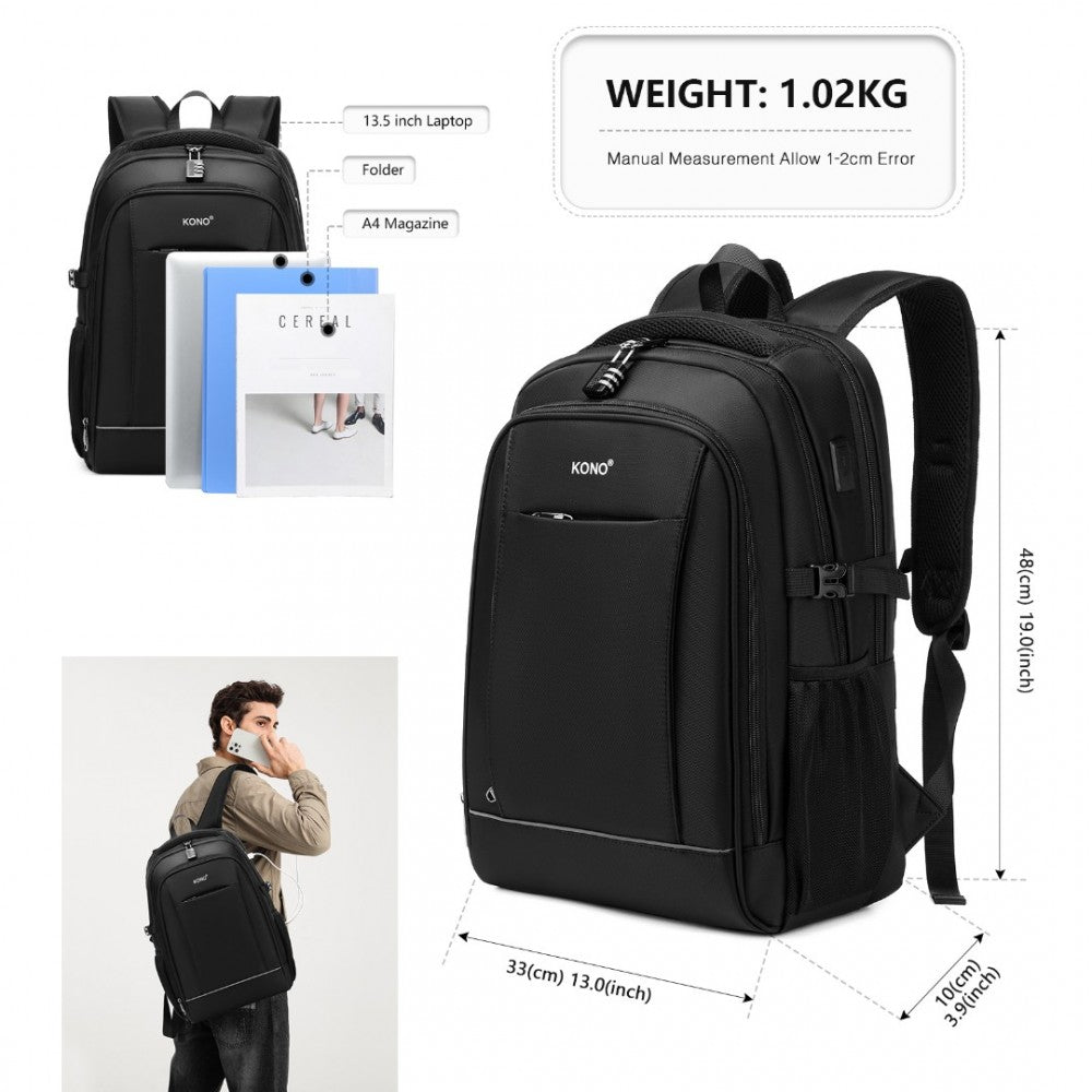 EM2130 - KONO FUNCTIONAL TRAVEL BACKPACK WITH USB CHARGING PORT - GREY