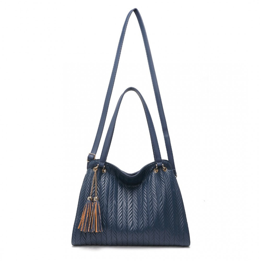 LG2339 - MISS LULU CHIC EMBOSSED TOTE WITH TASSEL DETAIL AND CARD POUCH - NAVY