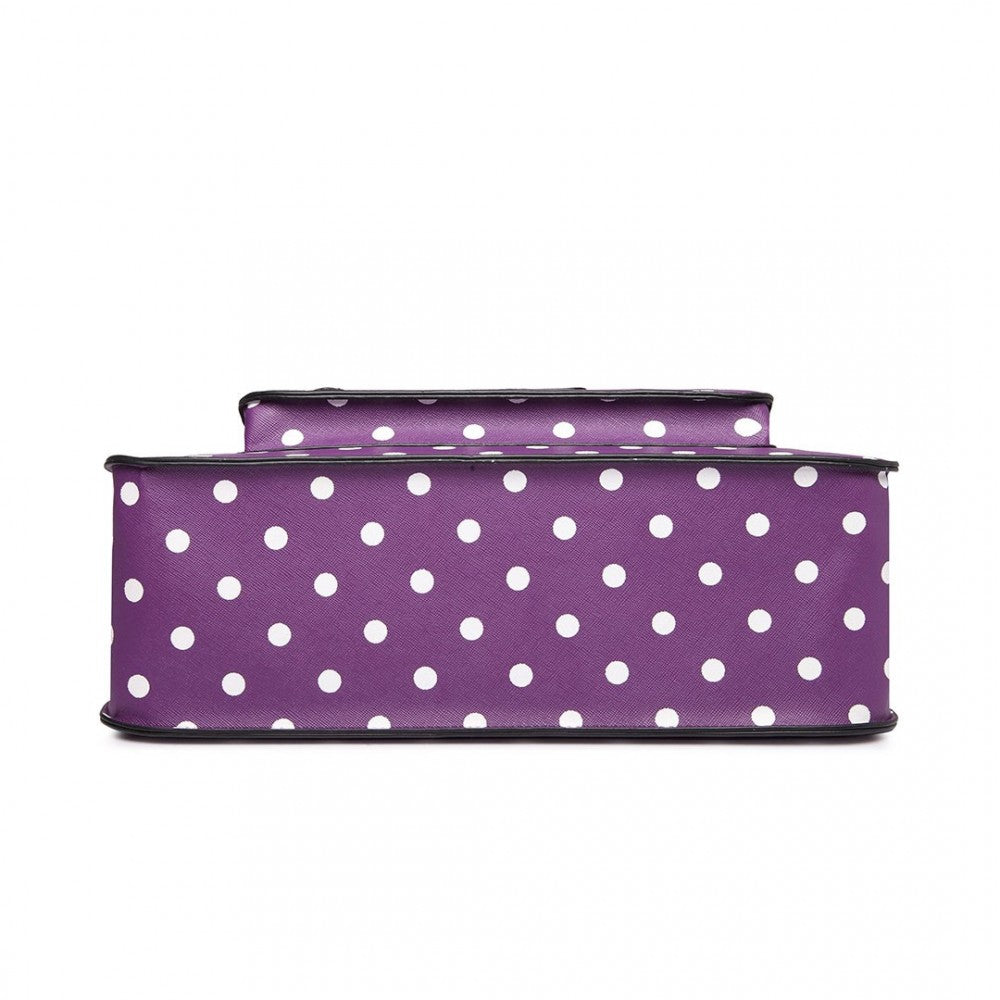 LT1665D2 - MISS LULU POLKA DOT LEATHER LOOK SCHOOL WORK SATCHEL PURPLE